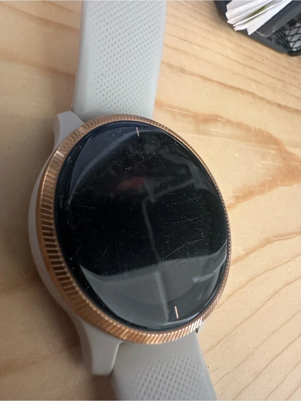 garmin Venu Smartwatch - Rose Gold Bezel with Light Gray Band